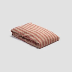 Sandstone Red Stripe Linen Fitted Sheet -Piglet in Bed Store PigletinBed LinenFittedSheet SandstoneRedPembrokeStripe 1