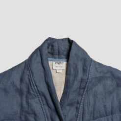Deep Teal Linen Quilted Housecoat -Piglet in Bed Store PigletinBed LinenHousecoat DeepTeal 9 greyBG