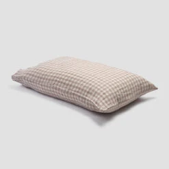 Mushroom Gingham Linen Pillowcase (Pair) -Piglet in Bed Store PigletinBed LinenPillowcase MushroomGingham greyBG