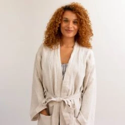 Oatmeal Linen Robe -Piglet in Bed Store PigletinBed LinenRobe Oatmeal 4