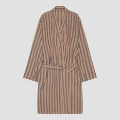 Blue & Porcini Striped Linen Tencel Robe 11 Blue & Porcini Striped Linen Tencel Robe -Piglet in Bed Store PigletinBed LinenTencelRobe Blue Porcini