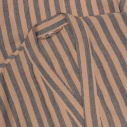 Blue & Porcini Striped Linen Tencel Robe 12 Blue & Porcini Striped Linen Tencel Robe -Piglet in Bed Store PigletinBed LinenTencelRobe Blue Porcini CollarDetail