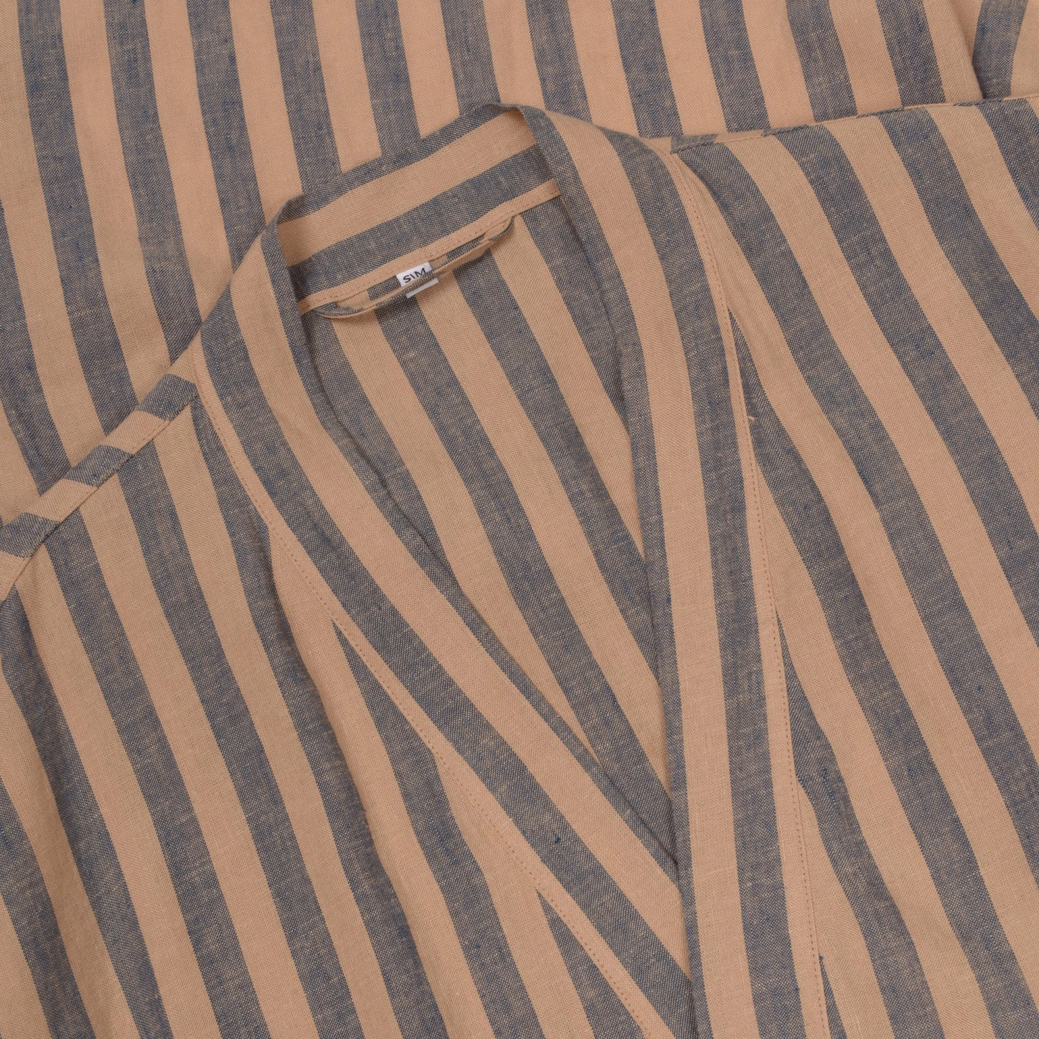 Blue & Porcini Striped Linen Tencel Robe 7 Blue & Porcini Striped Linen Tencel Robe - Image 5