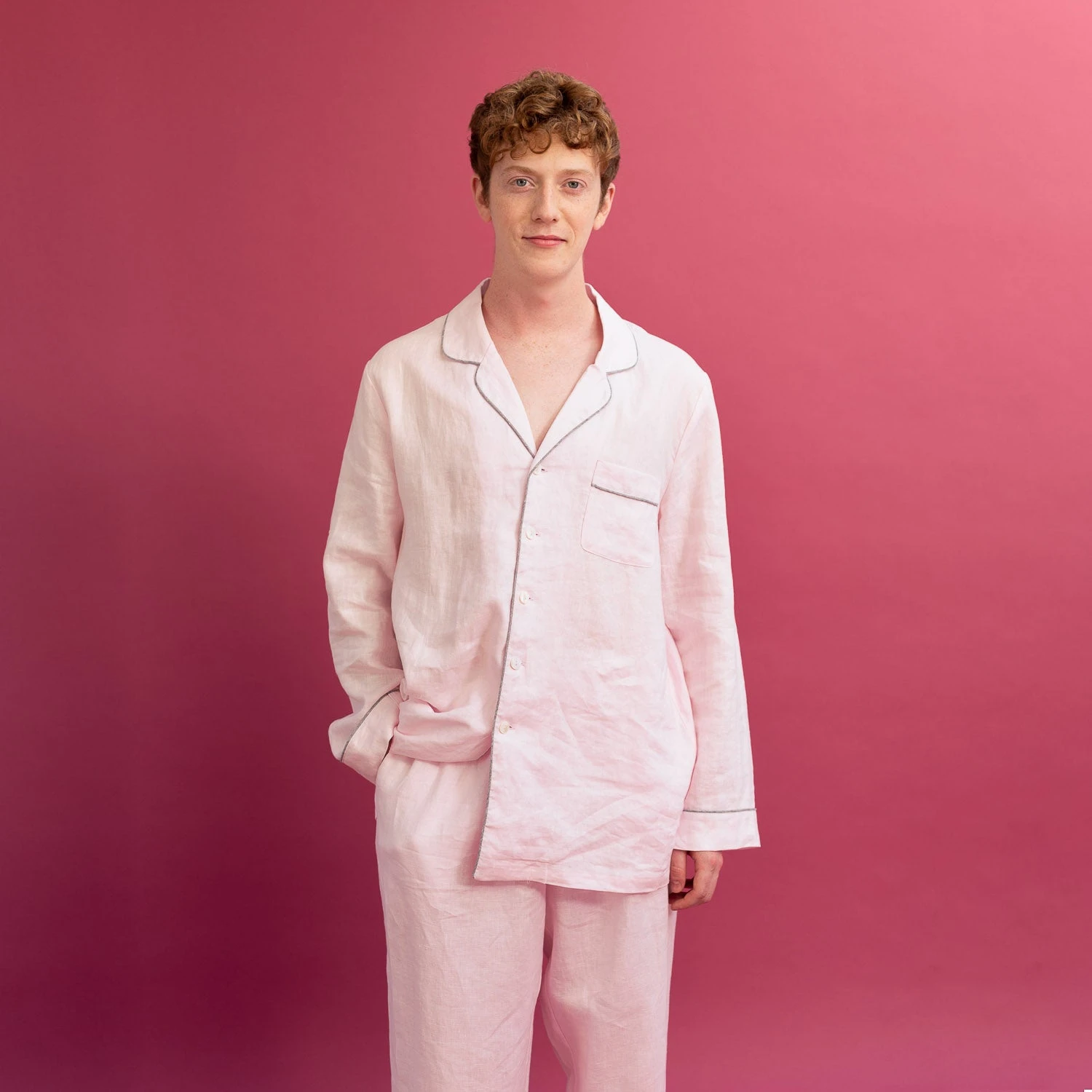 Men's Blush Pink Linen Pyjama Shirt (Top Only) 3 Men's Blush Pink Linen Pyjama Shirt (Top Only)