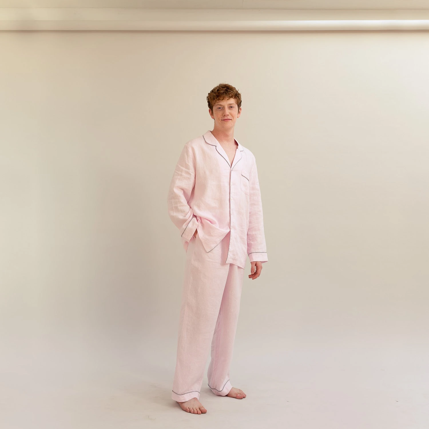 Men's Blush Pink Linen Pyjama Shirt (Top Only) 5 Men's Blush Pink Linen Pyjama Shirt (Top Only) - Image 3