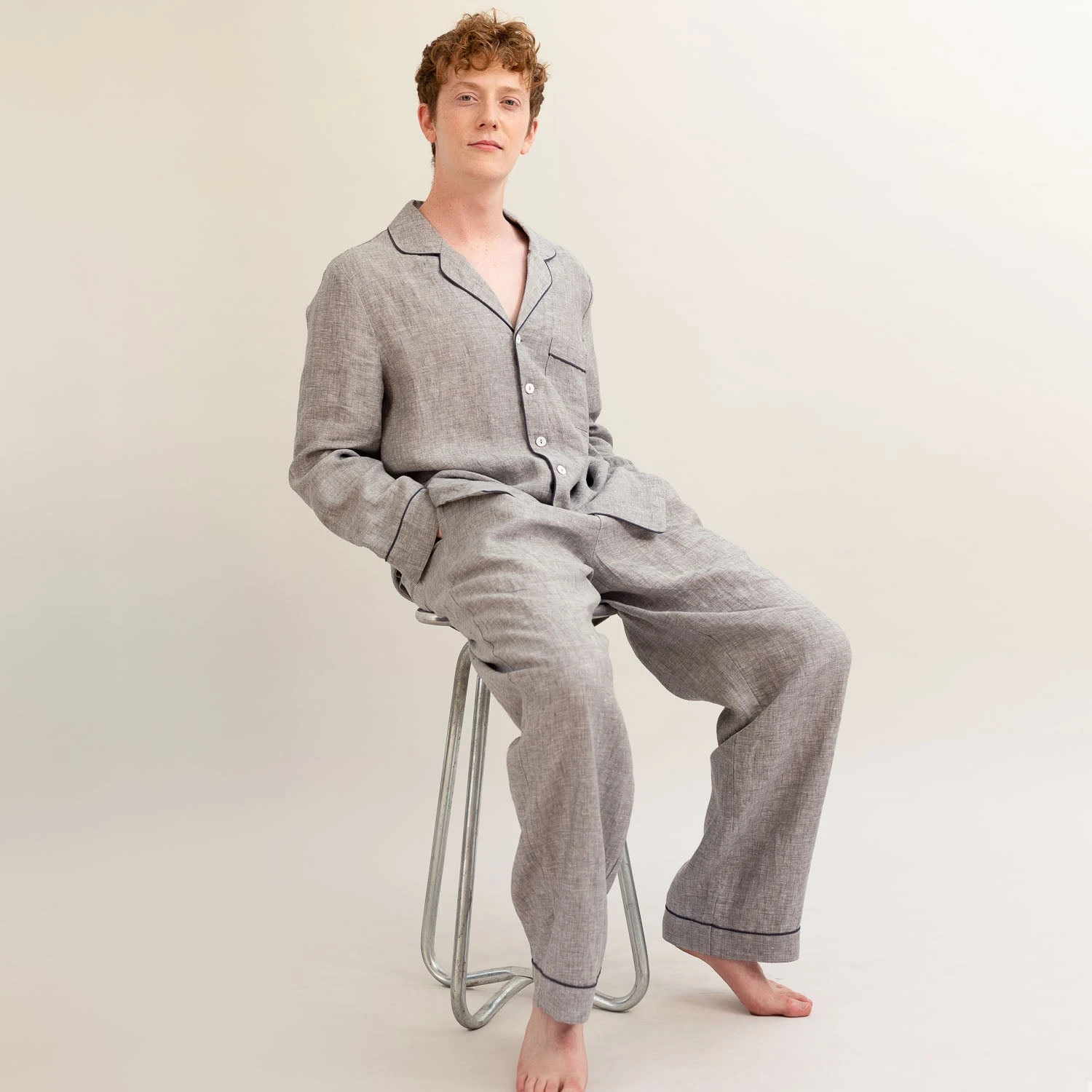 Men's Grey Linen Pyjama Trousers 4 Men's Grey Linen Pyjama Trousers - Image 2