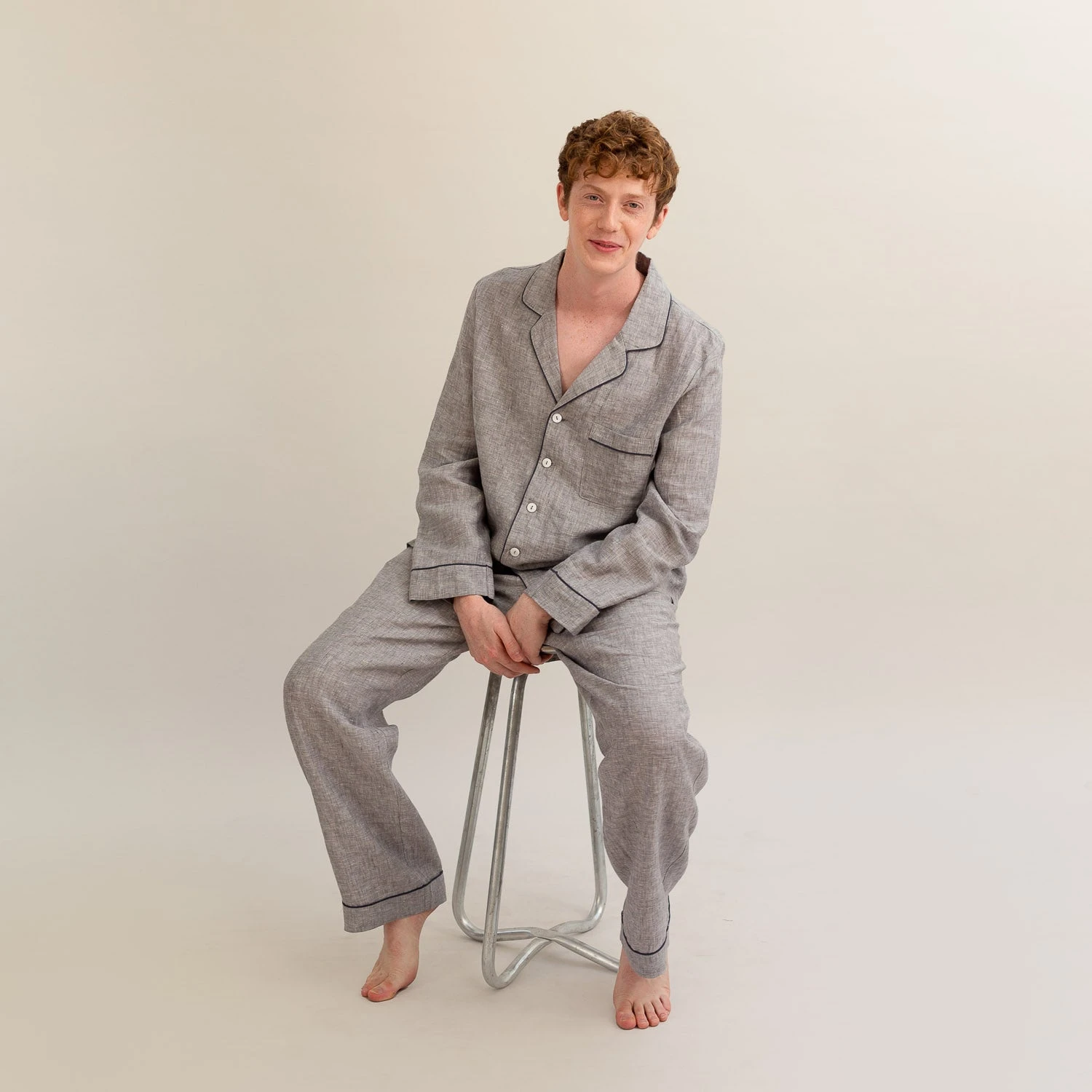 Men's Grey Linen Pyjama Trouser Set 3 Men's Grey Linen Pyjama Trouser Set