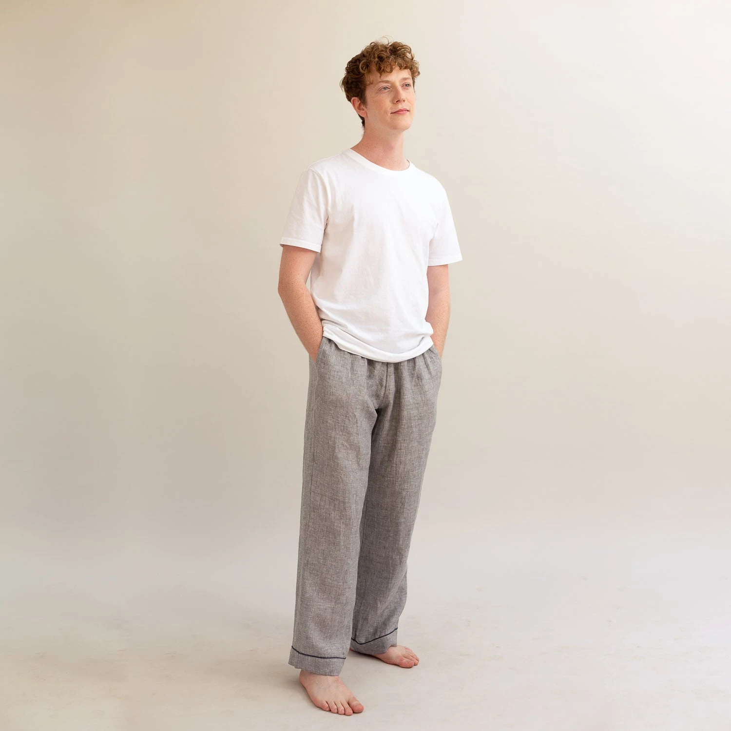 Men's Grey Linen Pyjama Trousers 3 Men's Grey Linen Pyjama Trousers