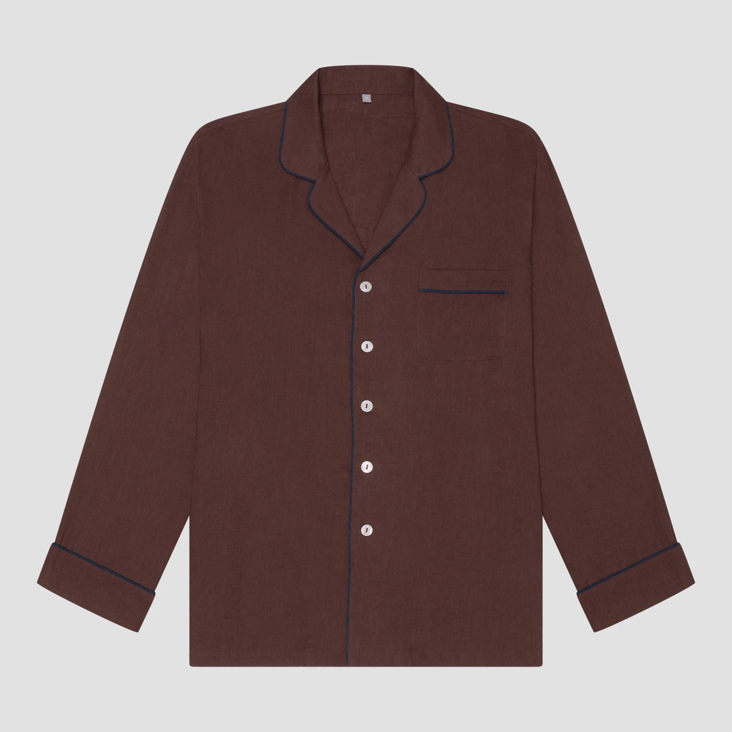Men's Conker Brown Linen Tencel Pyjama Shirt 5 Men's Conker Brown Linen Tencel Pyjama Shirt - Image 3