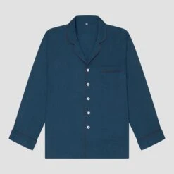 Marine Blue Linen Tencel Men's Pyjama Shirt -Piglet in Bed Store PigletinBed Men sLinenTencelPJ MarineBlue Shirt