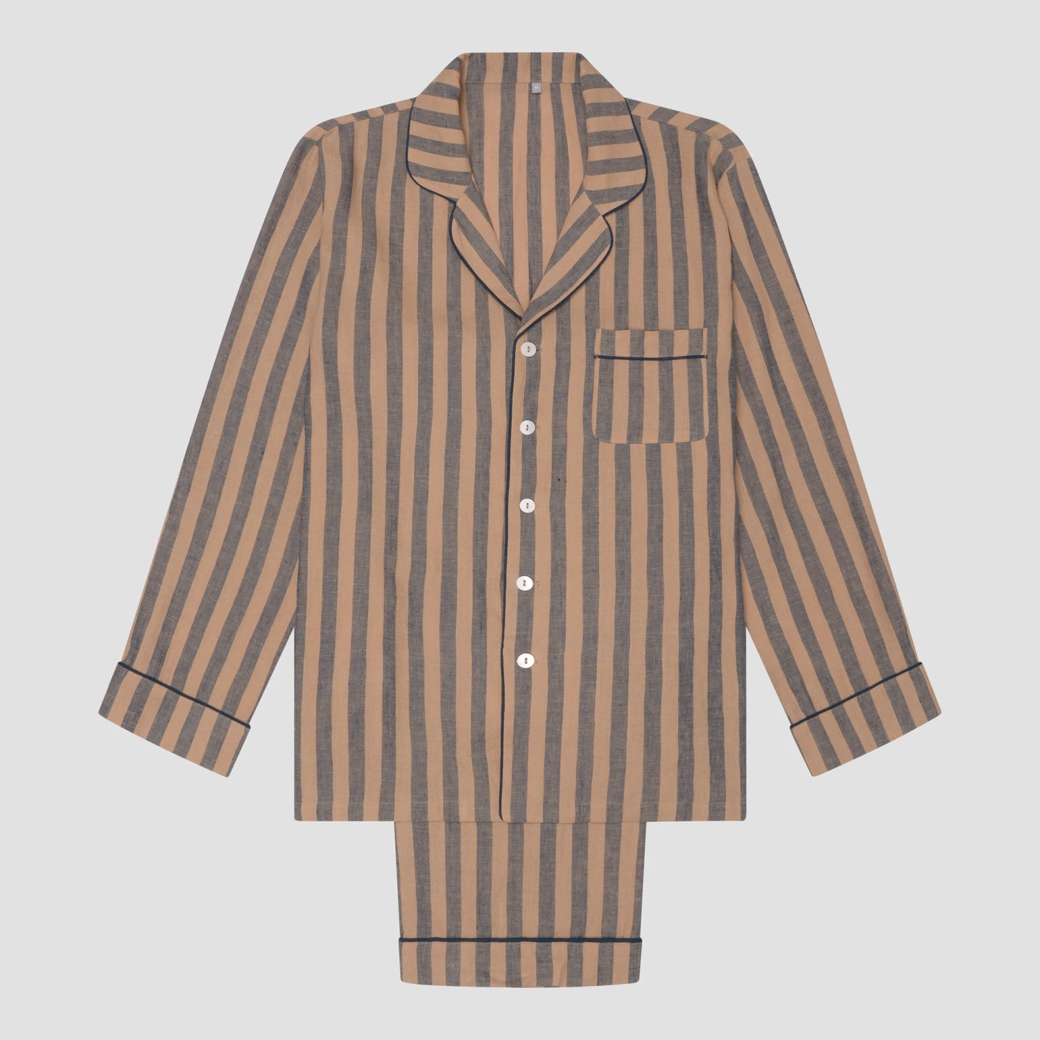 Blue & Porcini Striped Linen Tencel Women's PJ Trouser Set 4 Blue & Porcini Striped Linen Tencel Women's PJ Trouser Set - Image 2