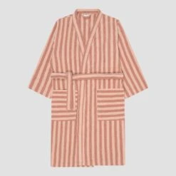 Sand Shell Pembroke Stripe Cotton Robe -Piglet in Bed Store PigletinBed SandshellDressingGown Front 1