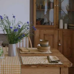 Honey Gingham Linen Napkins Set Of 4 8 Honey Gingham Linen Napkins Set Of 4 -Piglet in Bed Store PigletinBed Tableware LinenNapkin HoneyGingham Lifestyle 2