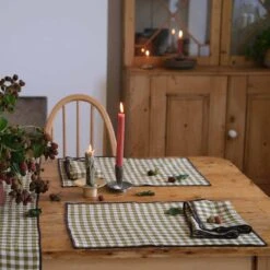 Botanical Green Gingham Linen Placemat Set Of 4