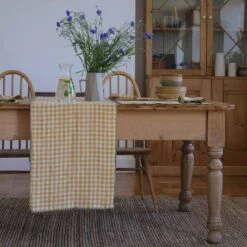 Honey Gingham Linen Table Runner