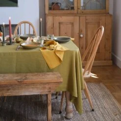 Botanical Green Linen Tablecloth
