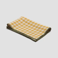 Honey Gingham Linen Placemats Set Of 4 -Piglet in Bed Store PigletinBed Tableware Placemat HoneyGingham 2 GreyBG