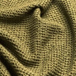 Botanical Green Waffle Cotton Throw -Piglet in Bed Store PigletinBed TexturedCottonDetail BotanicGreen 01