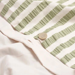Pear Seersucker Stripe Cotton Duvet Cover -Piglet in Bed Store PigletinBed WashedCottonDuvetCover PearSeersuckerStripe 4 greyBG f7700da5 a475 4ceb 9459 48ab273a112b