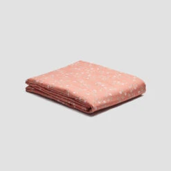 Apricot Floral Cotton Fitted Sheet -Piglet in Bed Store PigletinBed WashedCottonFittedSheet SpringSprig Apricot 1 GreyBG