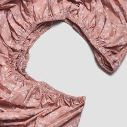 Chestnut Floral Cotton Fitted Sheet -Piglet in Bed Store PigletinBed WashedCottonFittedSheet SpringSprig Chestnut 2 GreyBG