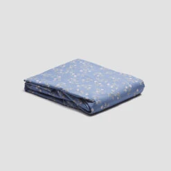 Iris Floral Cotton Fitted Sheet -Piglet in Bed Store PigletinBed WashedCottonFittedSheet SpringSprig Iris 1 GreyBG