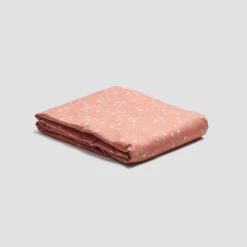 Apricot Floral Cotton Flat Sheet -Piglet in Bed Store PigletinBed WashedCottonFlatSheet SpringSprig Apricot 1 GreyBG