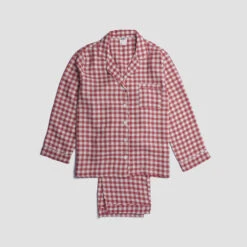 Mineral Red Gingham Pyjama Trouser Set 11 Mineral Red Gingham Pyjama Trouser Set -Piglet in Bed Store PigletinBed Women sLinenPyjamaTrouserSet MineralRedGingham 1 greyBG