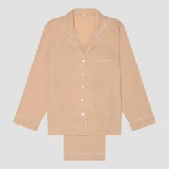 Almond Linen Tencel Women's Pyjama Trouser Set -Piglet in Bed Store PigletinBed Women sLinenTencelPJ Almond TrousersSet