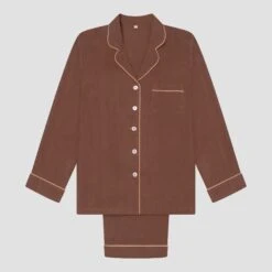 Barley Brown Linen Tencel Pyjama Trouser Set 9 Barley Brown Linen Tencel Pyjama Trouser Set -Piglet in Bed Store PigletinBed Women sLinenTencelPJ BarleyBrown TrousersSet