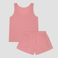 Pink Bloom Linen Tencel Cami Set -Piglet in Bed Store PigletinBed Women sLinenTencelPJ PinkBloom CamiTopShortsSet