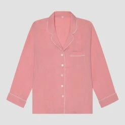 Pink Bloom Linen Tencel Pyjama Shirt 8 Pink Bloom Linen Tencel Pyjama Shirt -Piglet in Bed Store PigletinBed Women sLinenTencelPJ PinkBloom Shirt