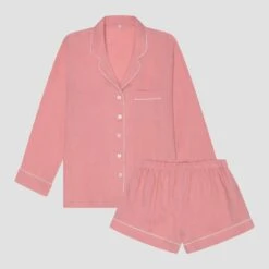 Pink Bloom Linen Tencel Pyjama Shorts Set -Piglet in Bed Store PigletinBed Women sLinenTencelPJ PinkBloom ShortsSet