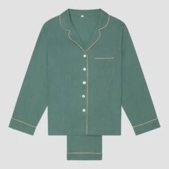 Tranquil Green Linen Tencel Women's Pyjama Trouser Set -Piglet in Bed Store PigletinBed Women sLinenTencelPJ TranquilGreen TrousersSet