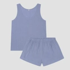 Wave Blue Linen Tencel Women's Cami Set -Piglet in Bed Store PigletinBed Women sLinenTencelPJ WaveBlue CamiTopShortsSet