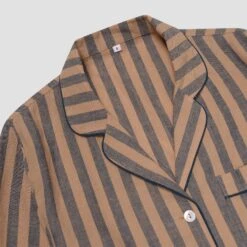 Blue & Porcini Striped Linen Tencel Women's PJ Shirt -Piglet in Bed Store PigletinBed Women sLinenTencelStripePJ Blue Porcini ShirtCollarDetail1 22d1dd23 7b3f 45eb 96e7 811d64bca0fa