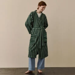 Pine Green Pembroke Stripe Cotton Robe -Piglet in Bed Store PineGreenPembrokeStripeDressingGown 8577 1200x1200 WEB