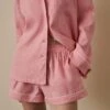 Pink Bloom Linen Tencel Pyjama Shorts -Piglet in Bed Store PinkBloomLinenTencilWomen sPyjamaShortsSet 888