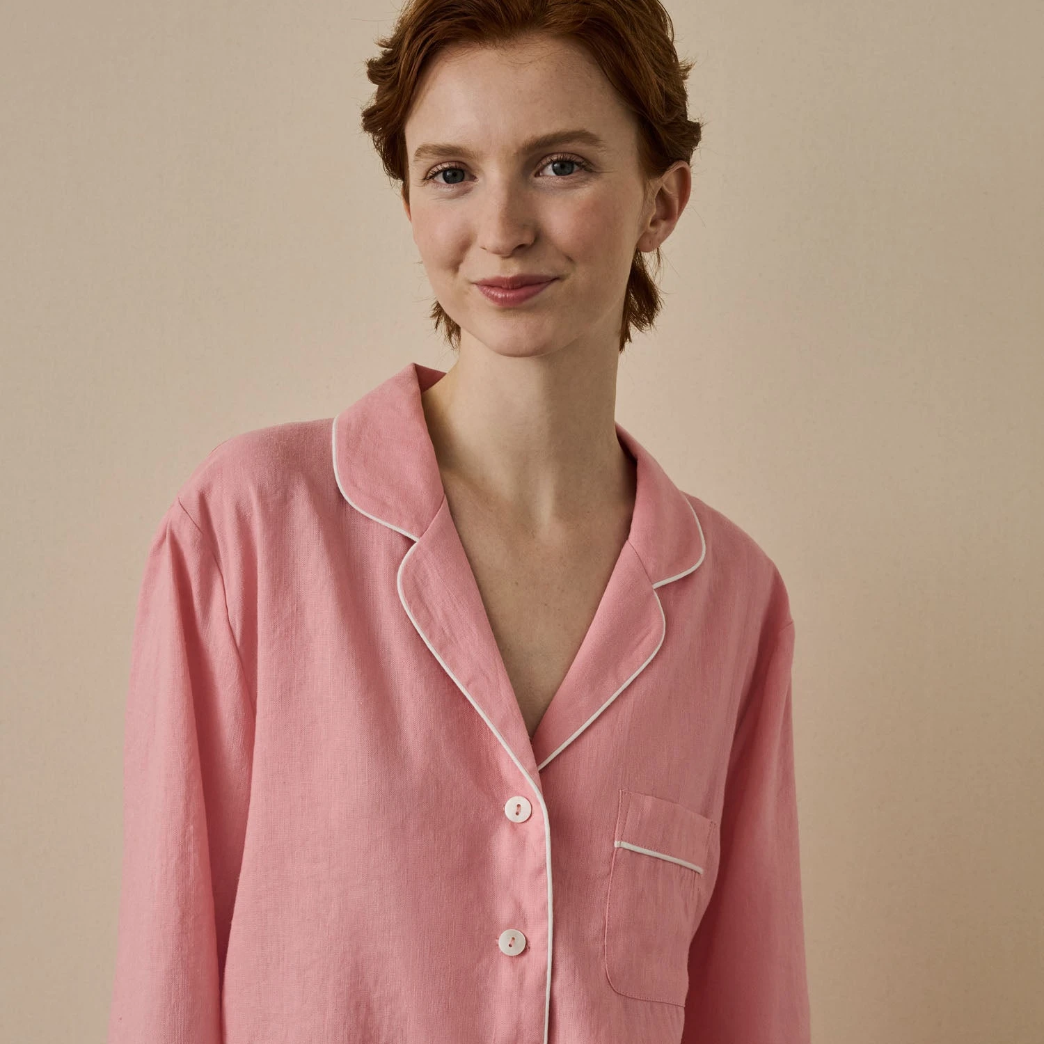 Pink Bloom Linen Tencel Pyjama Shirt 3 Pink Bloom Linen Tencel Pyjama Shirt