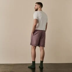 Port & Woodrose Striped Linen Tencel Men's PJ Shorts -Piglet in Bed Store PortandWoodroseStripeLinenTencilMen sPyjamaShorts 5506