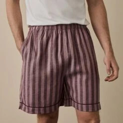 Port & Woodrose Striped Linen Tencel Men's PJ Shorts
