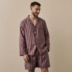 Port & Woodrose Striped Linen Tencel Men's PJ Short Set