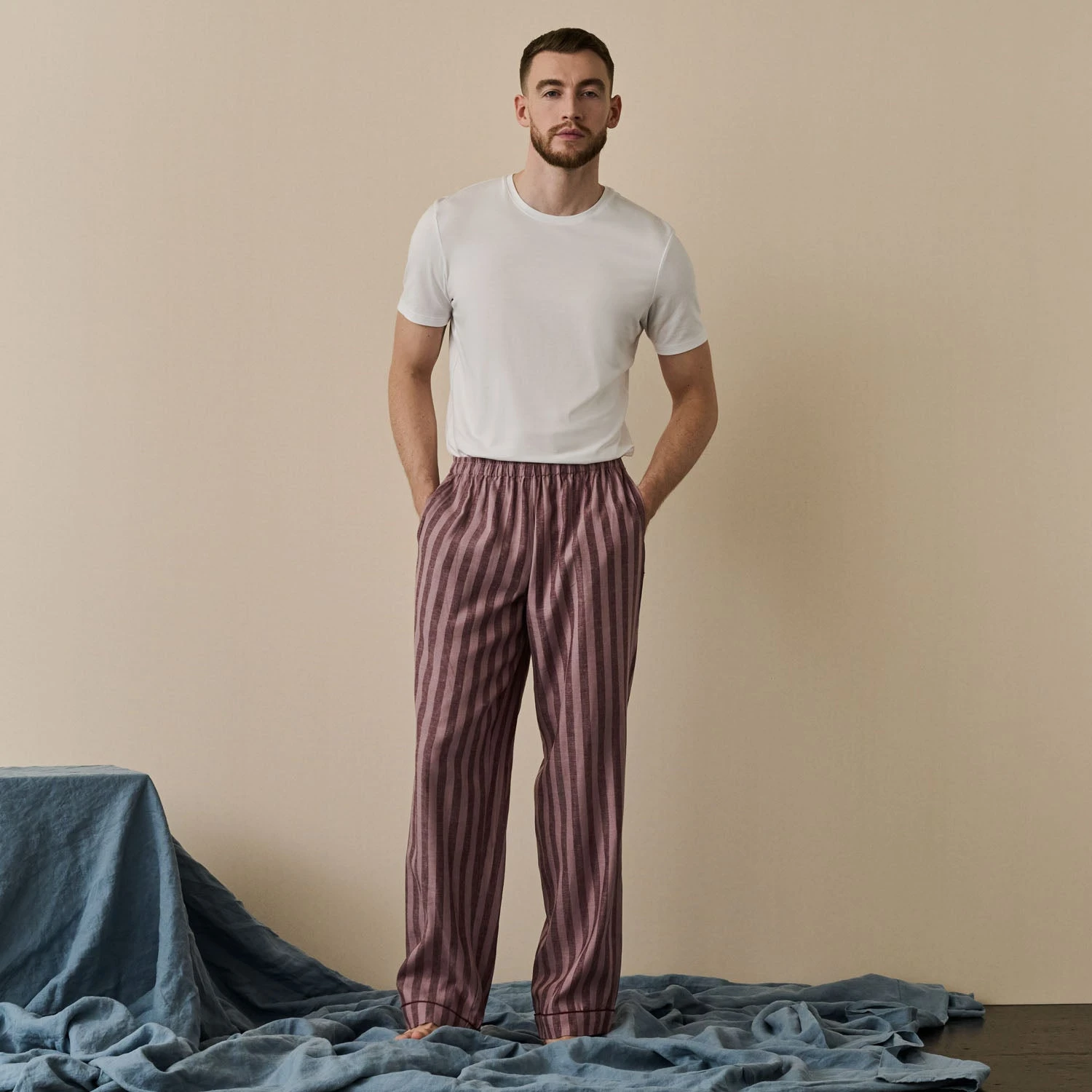 Port & Woodrose Striped Linen Tencel Men's PJ Trousers 6 Port & Woodrose Striped Linen Tencel Men's PJ Trousers - Image 4