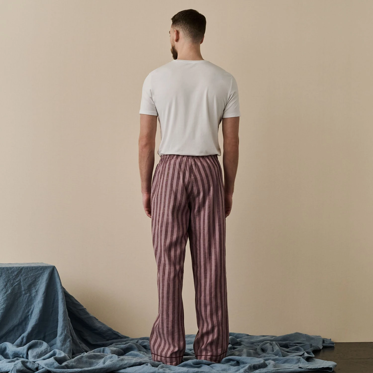Port & Woodrose Striped Linen Tencel Men's PJ Trousers 5 Port & Woodrose Striped Linen Tencel Men's PJ Trousers - Image 3