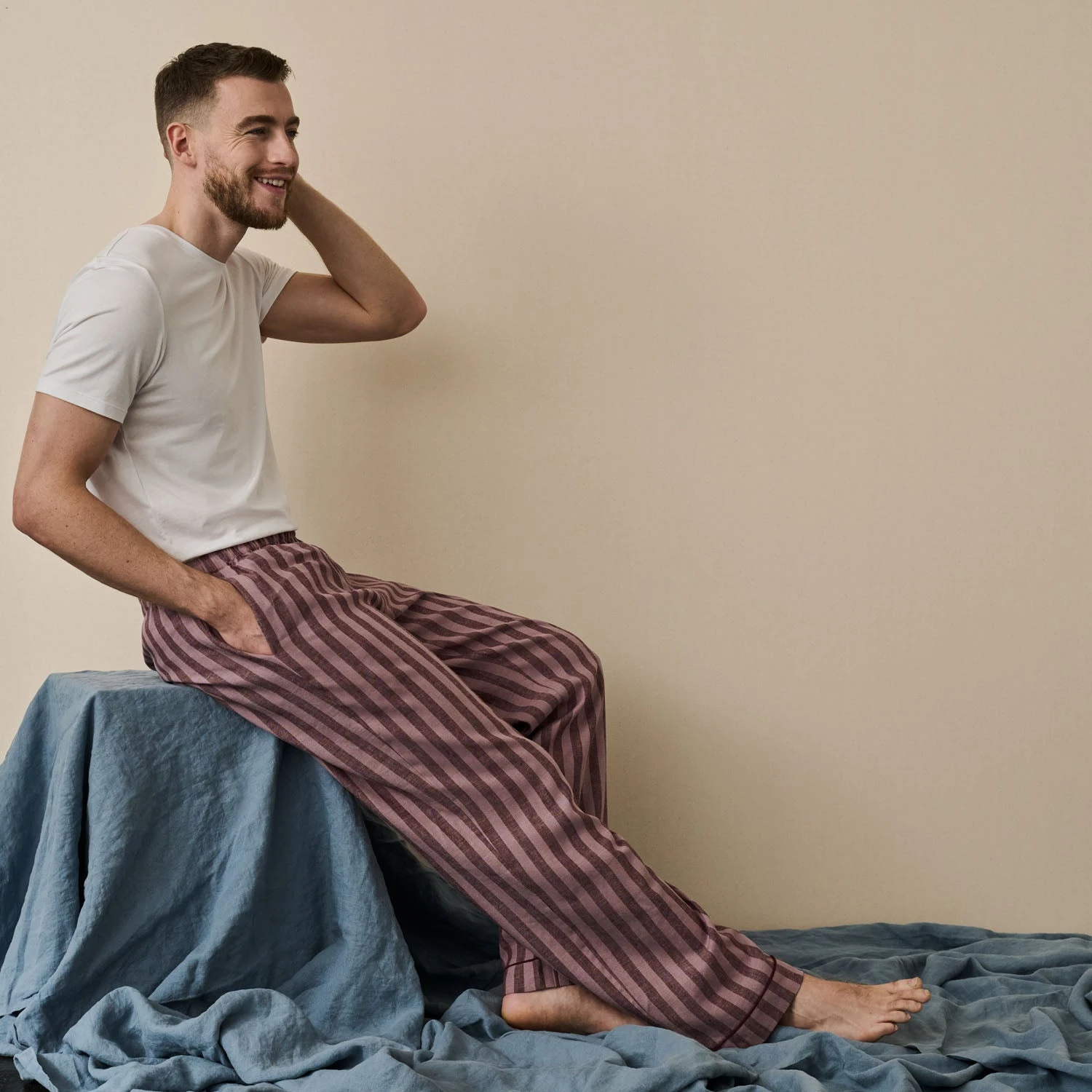 Port & Woodrose Striped Linen Tencel Men's PJ Trousers 3 Port & Woodrose Striped Linen Tencel Men's PJ Trousers