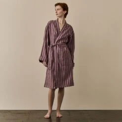 Port & Woodrose Striped Linen Tencel Robe 10 Port & Woodrose Striped Linen Tencel Robe -Piglet in Bed Store PortandWoodroseStripeLinenTencilRobe 3717