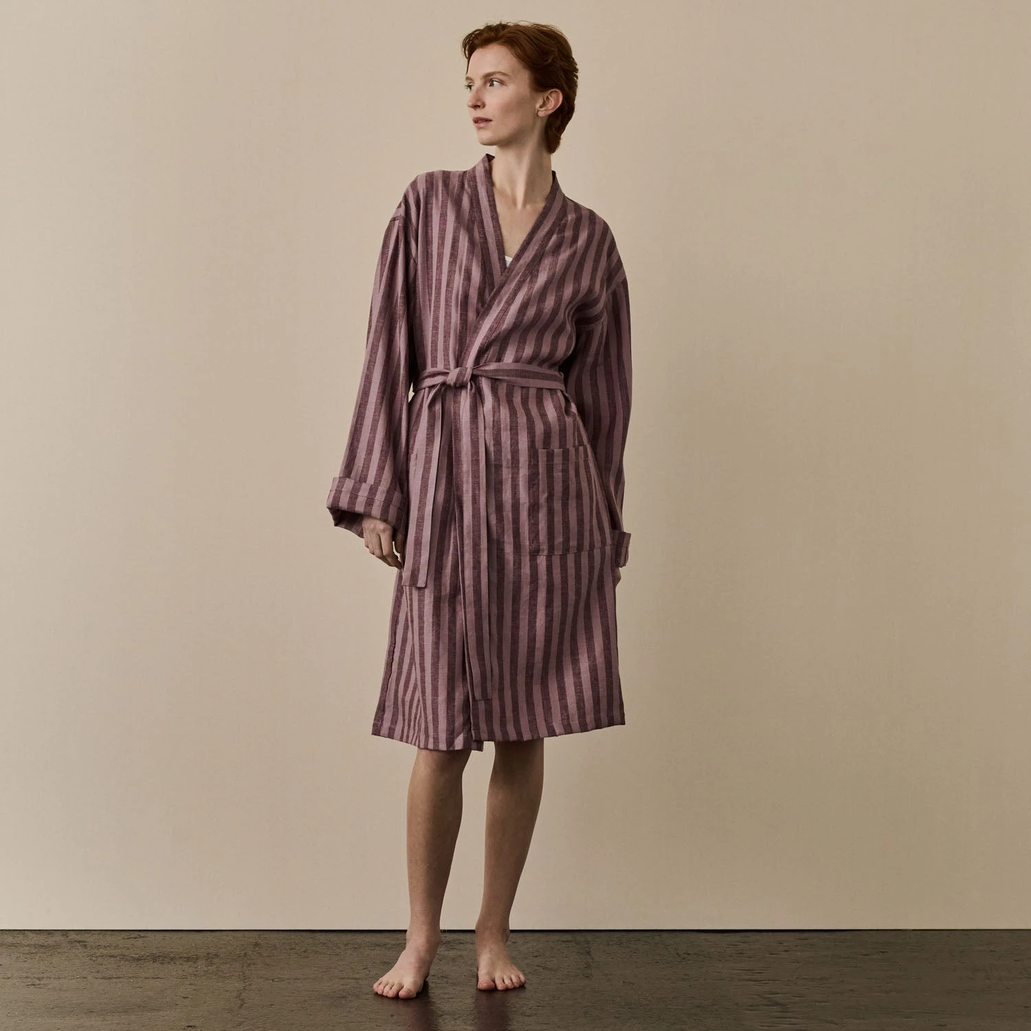 Port & Woodrose Striped Linen Tencel Robe 5 Port & Woodrose Striped Linen Tencel Robe - Image 3