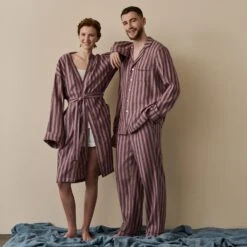 Port & Woodrose Striped Linen Tencel Robe