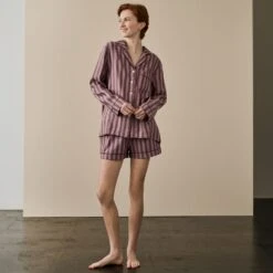 Port & Woodrose Striped Linen Tencel Women's PJ Shorts Set