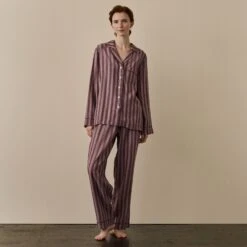 Port & Woodrose Striped Linen Tencel Women's PJ Trouser Set